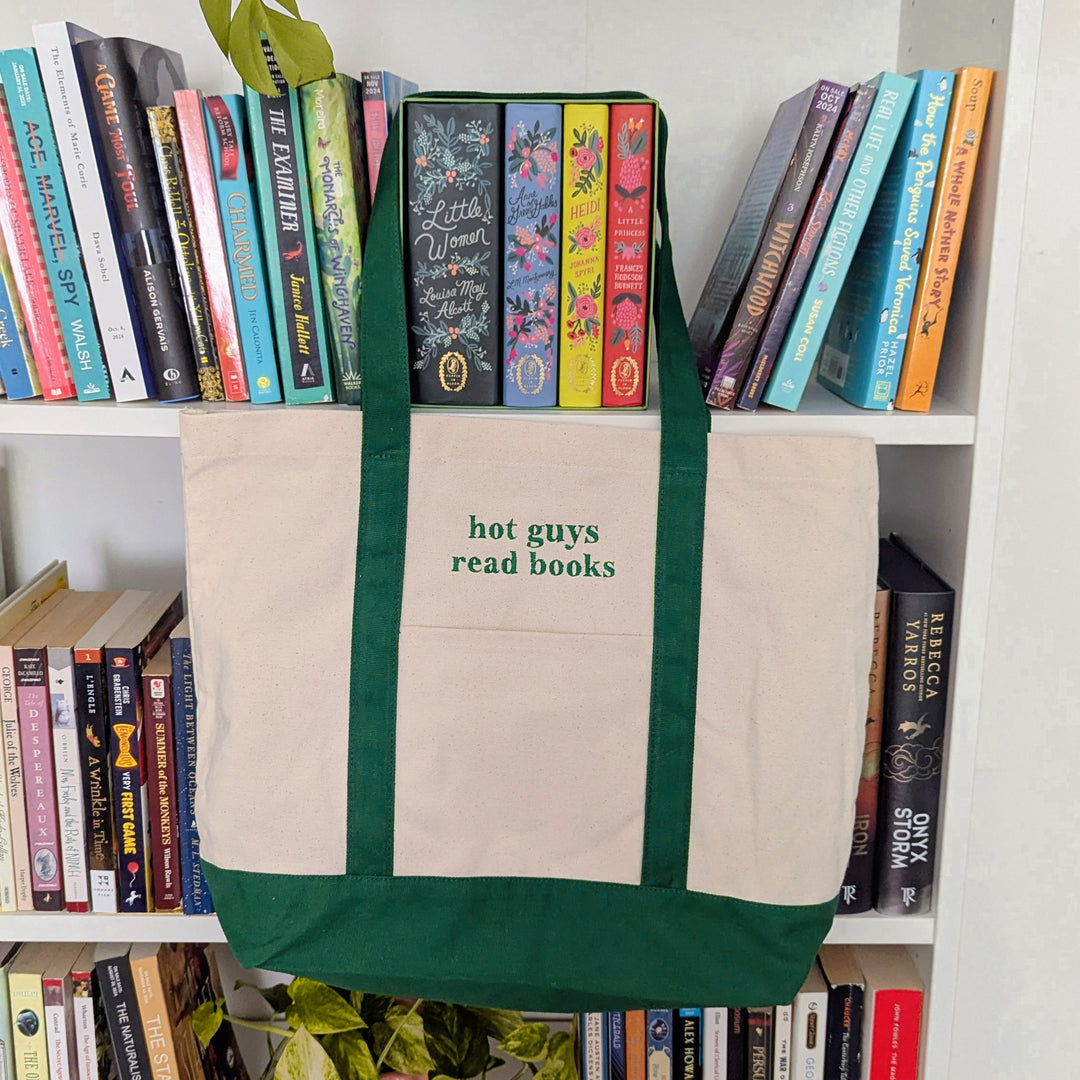 Hot Guys Read Books Embroidered Tote Bag