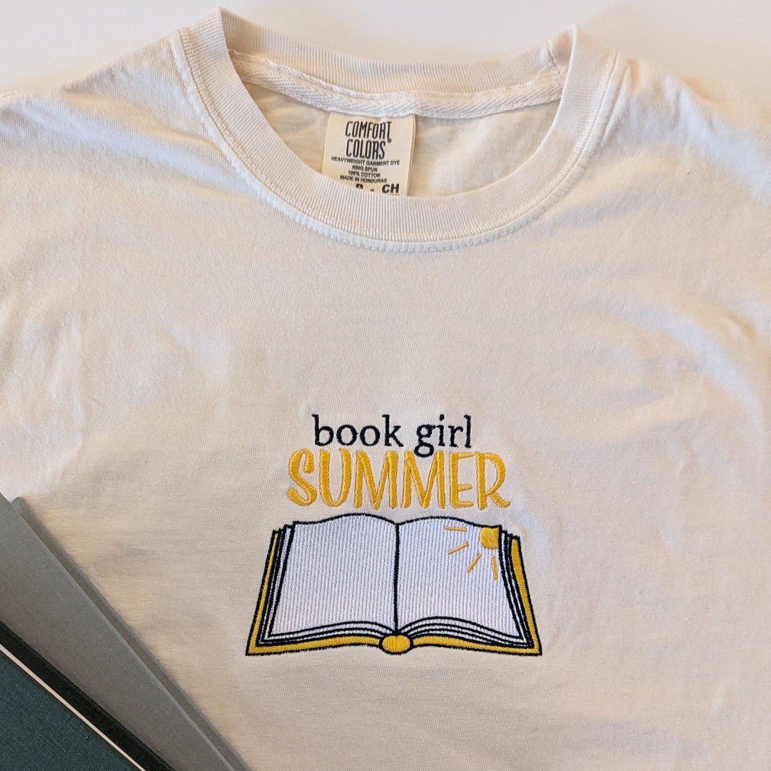 Book Girl Summer Cropped Embroidered Shirt