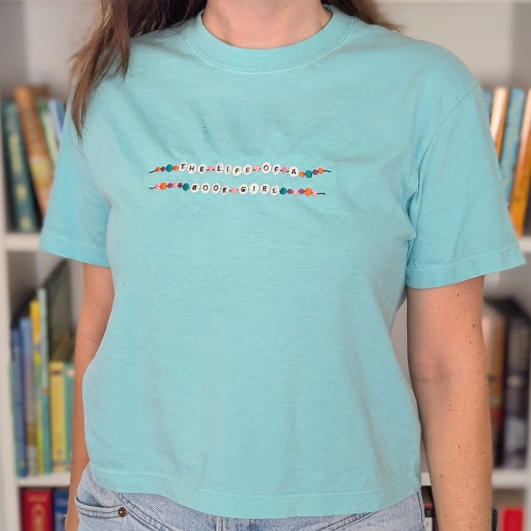 The Life of a Book Girl Cropped Embroidered Shirt