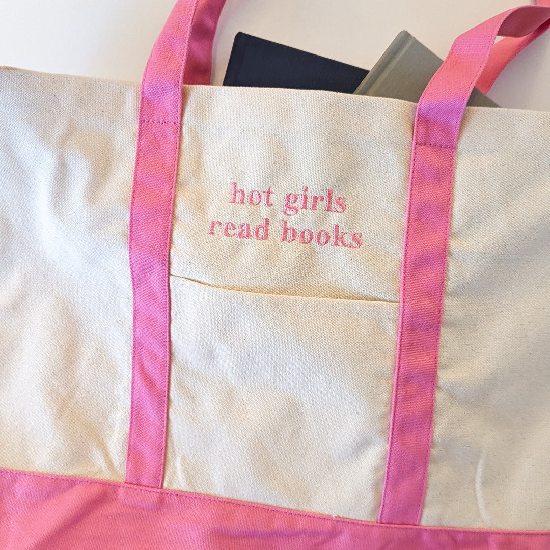 Hot Girls Read Books Embroidered Tote Bag
