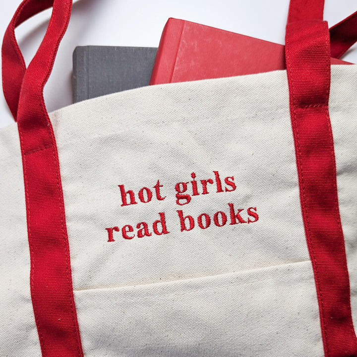 Hot Girls Read Books Embroidered Tote Bag