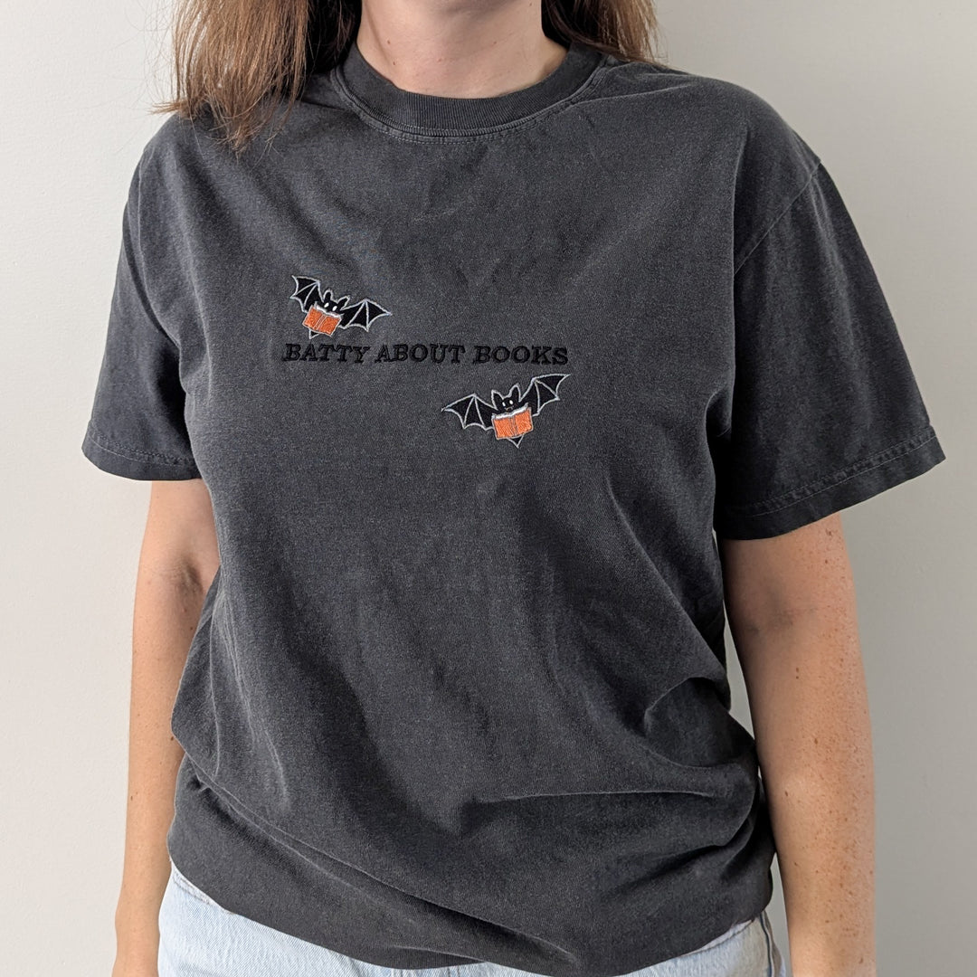 Batty About Books Embroidered Shirt