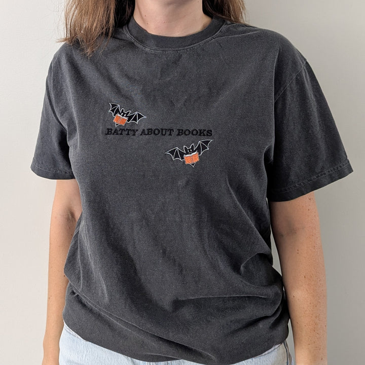 Batty About Books Embroidered Shirt