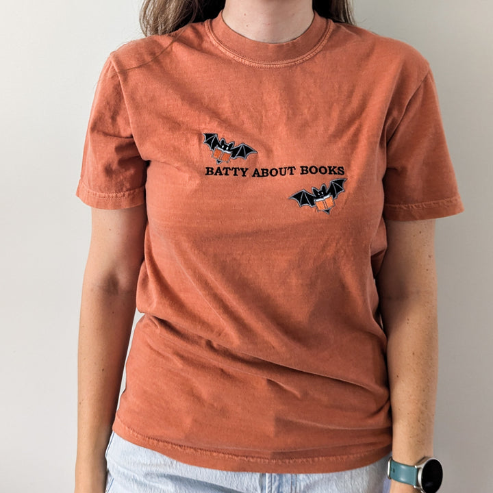 Batty About Books Embroidered Shirt