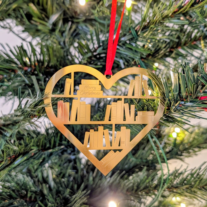 Heart Bookshelf Christmas Ornament