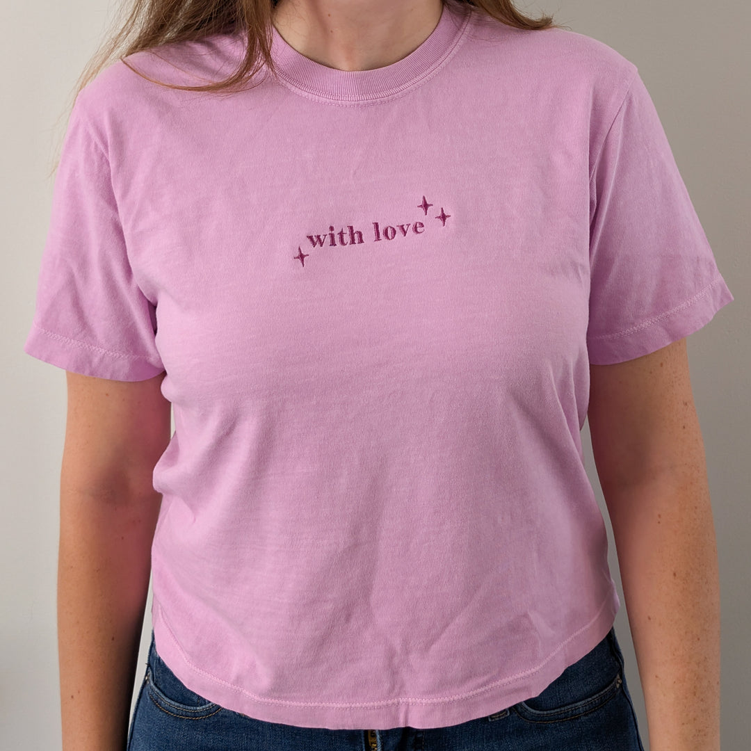 With Love Cropped Embroidered Shirt